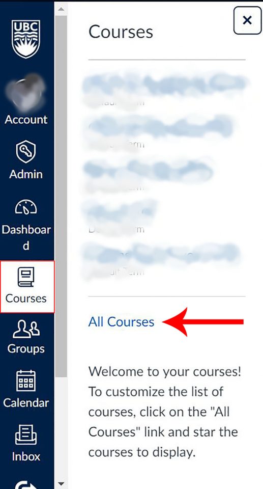 Canvas Course List All Courses link