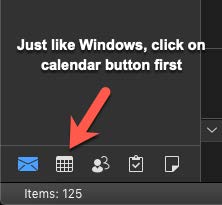 macOS Outlook calendar tab