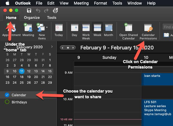 macOS Outlook calendar permissions