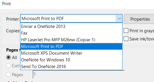 Adobe Acrobat Reader microsoft print to PDF